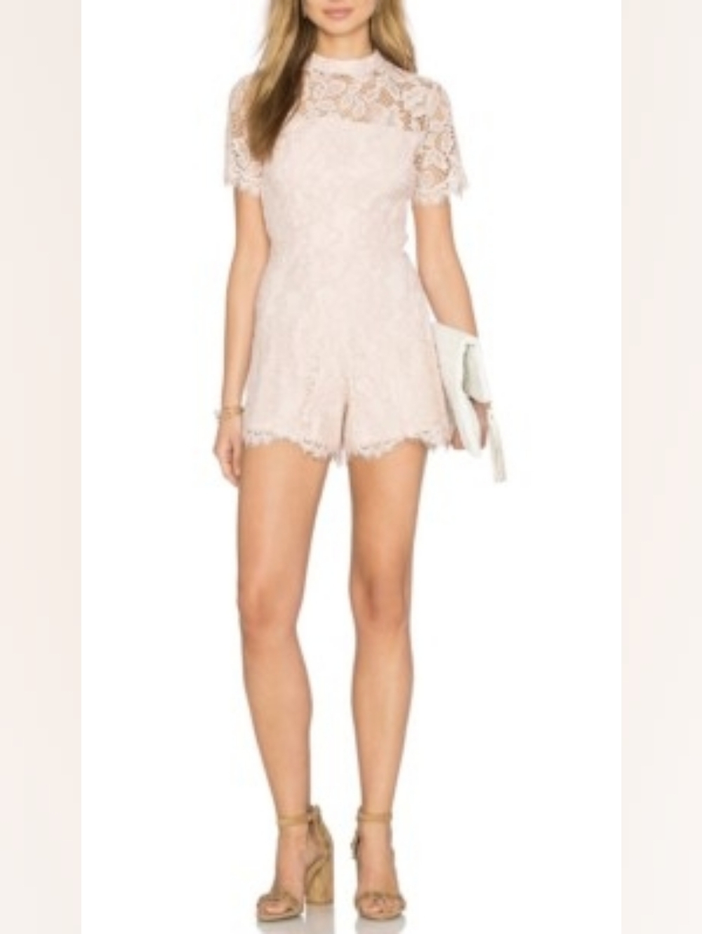Alexis Women’s Delfine Romper Shorts Lace Open Back Blush - Picture 3 of 9